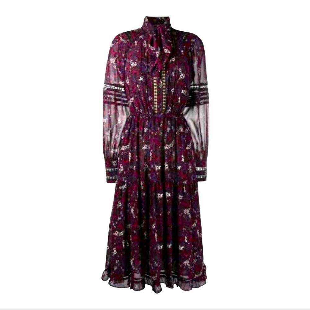 Michael Kors Burgundy Paisley Dress Size 2 - Work or Night Out - Picture 4 of 14